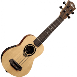 Image d'un ukulélé Baby TKU110S Tiki Uku Soprano Slim Arched Back Electro, de la marque Lag