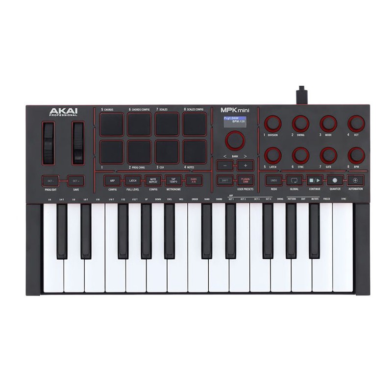 Image d'un clavier MIDI USB-C compact, MPK MINI , de couleur noir, de la marque Akai Professional