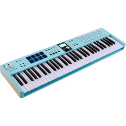Image d'un  clavier MIDI Keylab Essentiel 61 mk3, de la couleur aquamarine, de la marque Arturia