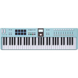 Image d'un  clavier MIDI Keylab Essentiel 61 mk3, de la couleur aquamarine, de la marque Arturia
