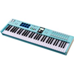 Image d'un  clavier MIDI Keylab Essentiel 61 mk3, de la couleur aquamarine, de la marque Arturia