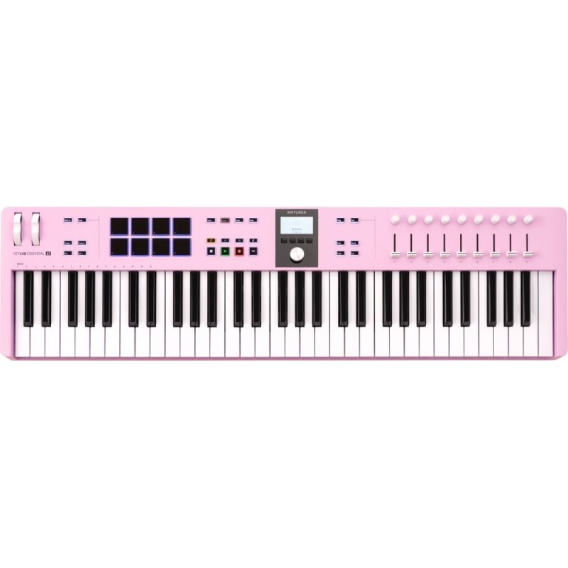Image d'un  clavier MIDI Keylab Essentiel 61 mk3, de la couleur rose quartz, de la marque Arturia