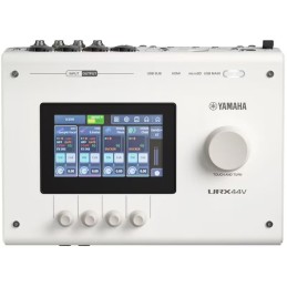 Image d'une interface audio URX44V, de couleur blanche, de la marque Yamaha