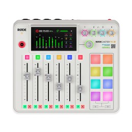 Image d'une console de mixage numérique, RODECaster Pro 2, de couleur blanche, de la marque RODE