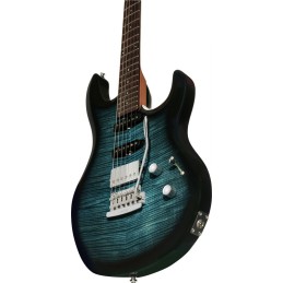 Image d'une guitare électrique signée Steve Lukather, modèle LK100 HS , de couleur Yucatan Blue, de la marque Sterling