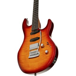 Image d'une guitare électrique signée Steve Lukather, modèle LK100 HSS, de couleur Heritage Chery Burst, de la marque Sterling