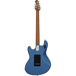 Image d'une guitare électrique, modèle Stingray Baritone SR50, de couleur Toluca Lake Blue, de la marque Sterling