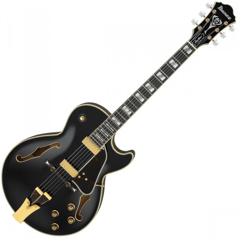 Image d'un guitare, GB10 signée Georges Bension, de couleur noir, de la marque Ibanez