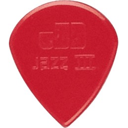 Image d'un sachet de 6 médiators Jazz 3 Nylon Rouge, de la marque Dunlop