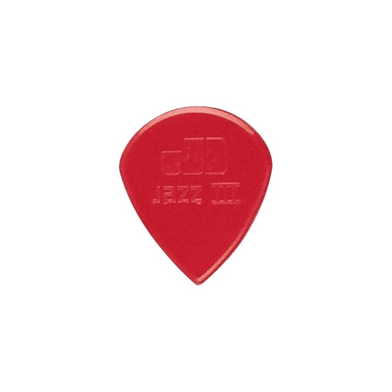 Image d'un sachet de 6 médiators Jazz 3 Nylon Rouge, de la marque Dunlop