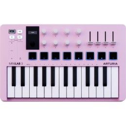 Image d'un Clavier MIDI, MiniLab 3, de couleur rose, de la marque Arturia