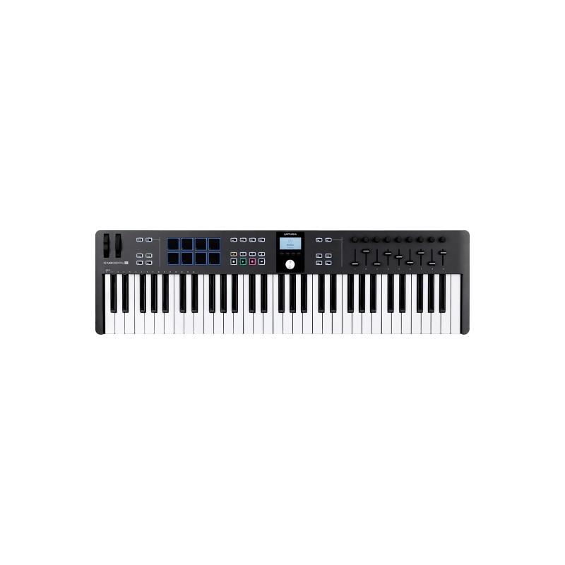 Image d'un  clavier MIDI Keylab Essentiel 61 mk3, de la couleur rose quartz, de la marque Arturia