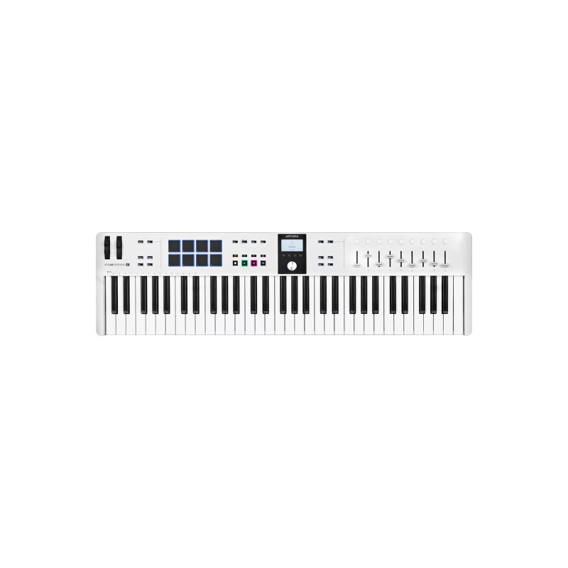 Image d'un  clavier MIDI Keylab Essentiel 61 mk3, de la couleur rose quartz, de la marque Arturia