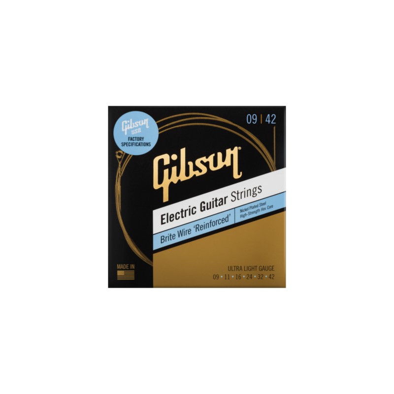 Image de Cordes Brite Wire 'Reinforced' Electric Ultra Light 09-42, de la marque Gibson