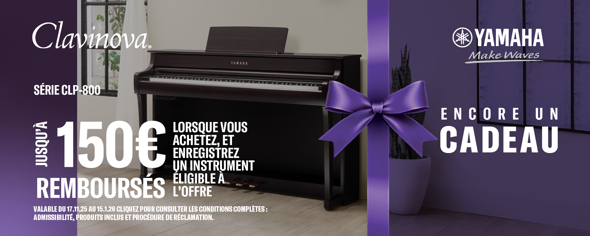Offre cashback pour les pianos CLP-800