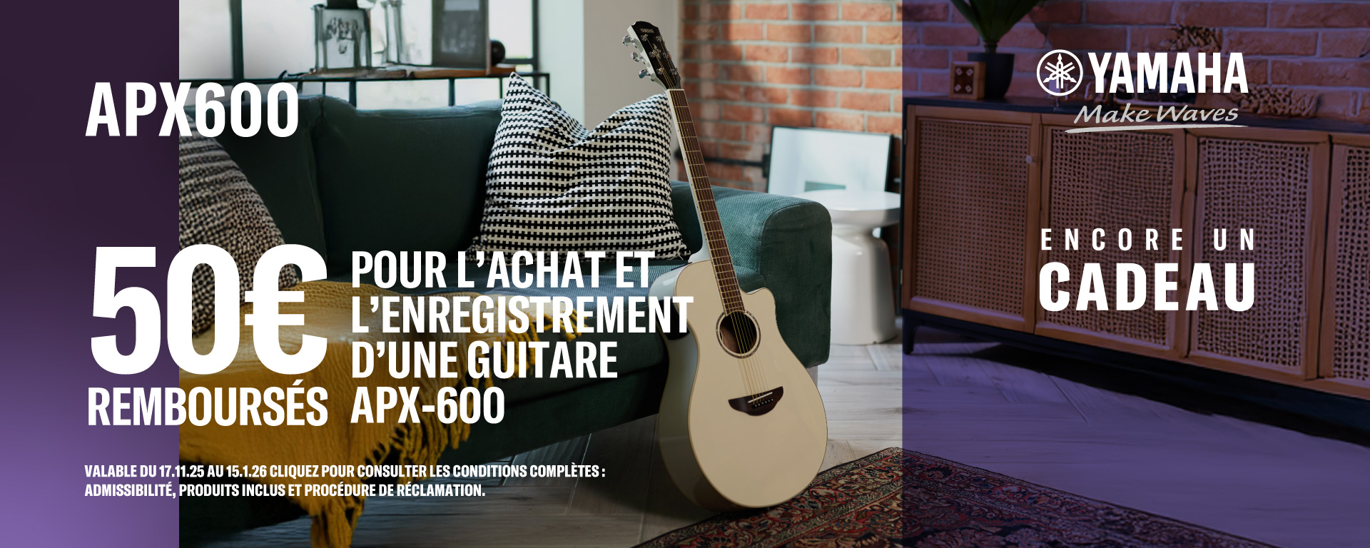 Offre cashback pour les guitares APX-600